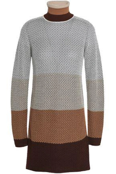 Shop Missoni Woman Color-block Wool-blend Jacquard Turtleneck Sweater Brown
