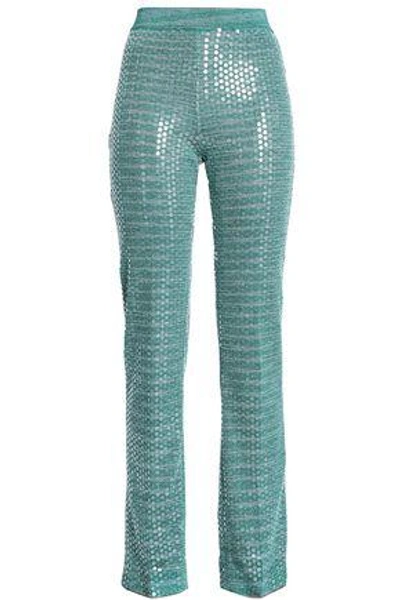 Shop Missoni Woman Sequin-embellished Metallic Jacquard-knit Straight-leg Pants Jade