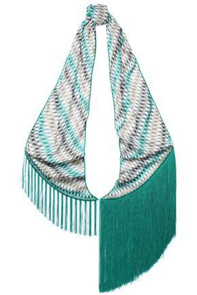 Shop Missoni Woman Fringe-trimmed Printed Knitted Scarf Teal