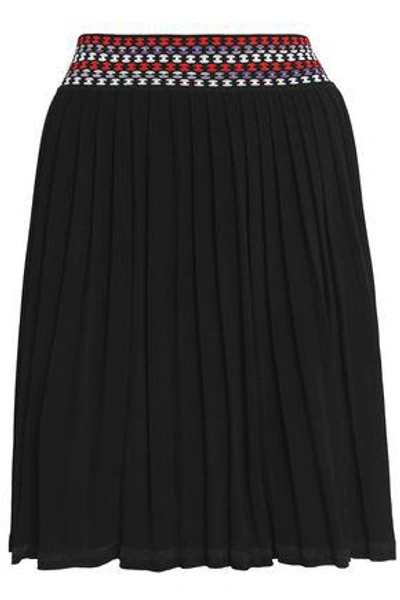 Shop Missoni Pleated Stretch-knit Mini Skirt In Black