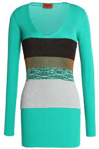 Shop Missoni Woman Color-block Ribbed Cotton Sweater Jade