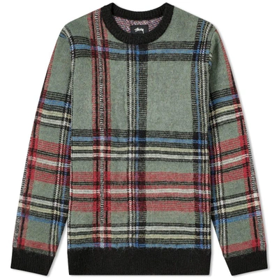 Shop Stussy Plaid Mohair Sweat In Green