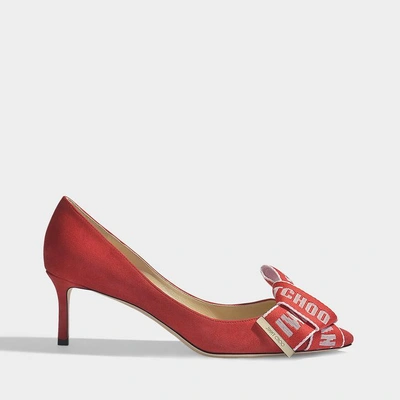 Shop Jimmy Choo | Tegan 60 Logo Tape Pumps In Red Suede Leather With Logo Detail