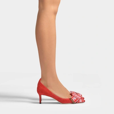 Shop Jimmy Choo | Tegan 60 Logo Tape Pumps In Red Suede Leather With Logo Detail