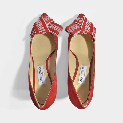 Shop Jimmy Choo | Tegan 60 Logo Tape Pumps In Red Suede Leather With Logo Detail
