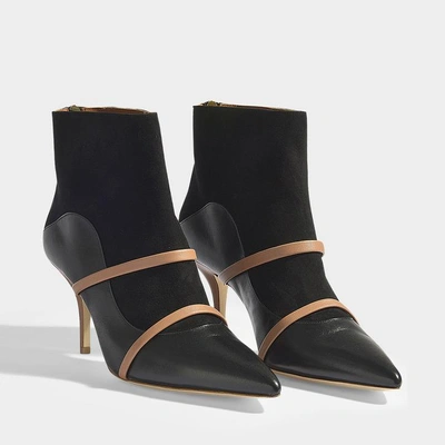 Shop Malone Souliers | Madison 70 Booties In Black And Nude Nappa Leather And Suede Leather