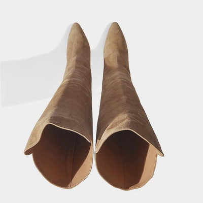 Shop Aquazzura | Gainsbourg 85 Boots In Taupe Suede Leather
