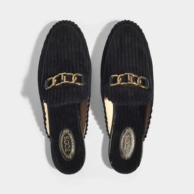 Shop Tod's | Corduroy Mules With Chain Detail In Black Velvet
