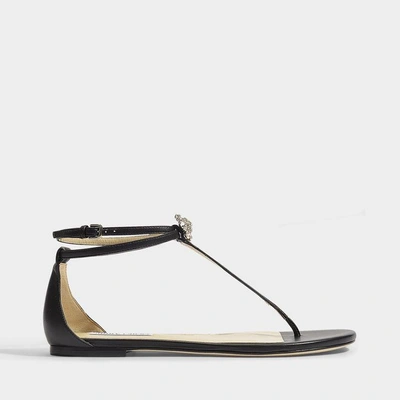 Shop Jimmy Choo | Afia Flat Sandals In Black And Silver Nappa Leather And Crystals