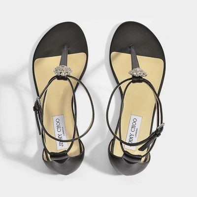 Shop Jimmy Choo | Afia Flat Sandals In Black And Silver Nappa Leather And Crystals