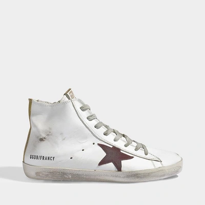 Shop Golden Goose Hightop Francy Sneakers In White And Purple Smooth Calfskin