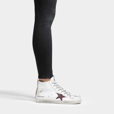 Shop Golden Goose Hightop Francy Sneakers In White And Purple Smooth Calfskin