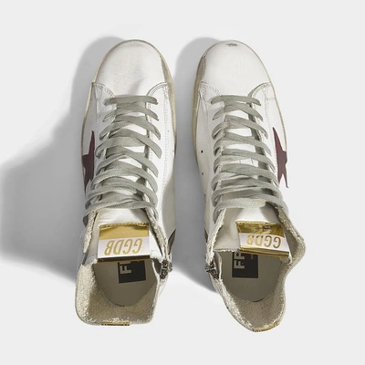 Shop Golden Goose Hightop Francy Sneakers In White And Purple Smooth Calfskin