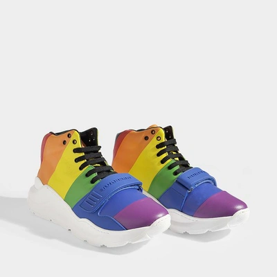 Shop Burberry | Regis Rainbow High-top Trainers In Multicolor Smooth Calfskin