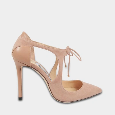 Shop Jimmy Choo | Vanessa 100 Suede Tie Up Pumps In Ballet Pink Suede And Nappa Leathers