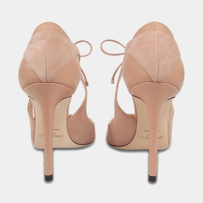 Shop Jimmy Choo | Vanessa 100 Suede Tie Up Pumps In Ballet Pink Suede And Nappa Leathers