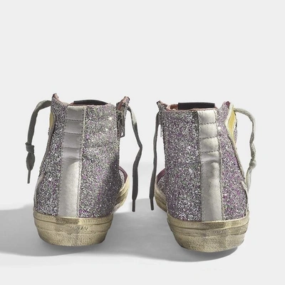 Shop Golden Goose Hightop Slides Sneakers In Pink Glitter Calfskin And Synthetic Material