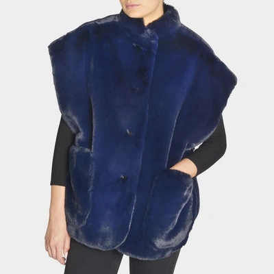 Burberry Parkmill Cape In Navy Blue Faux Fur | ModeSens