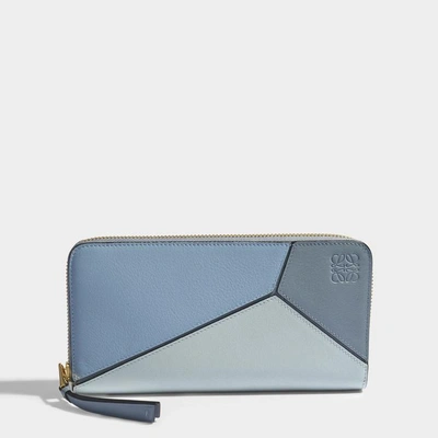 Shop Loewe | Puzzle Zip Around Wallet In Aqua, Light Blue And Stone Blue Calfskin