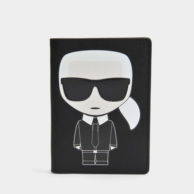 Shop Karl Lagerfeld | K/ikonik Passport Holder In Black Technical Saffiano