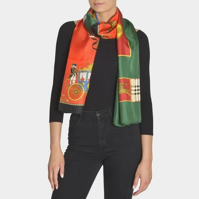 Shop Burberry | Horse Crest Oblong Stole In Military Red Silk