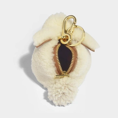 Shop Loewe Bunny Charm Bag Accessory In Natural Shearling And Brass