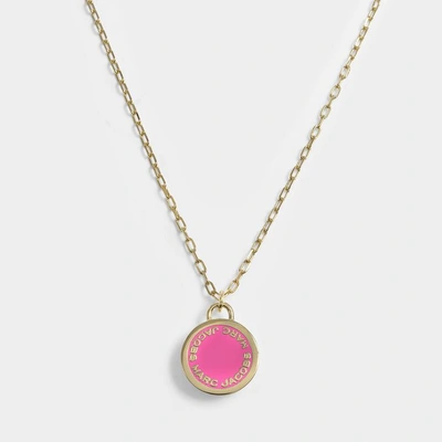 Shop Marc Jacobs Logo Disc Pendant Necklace In Neon Pink Brass