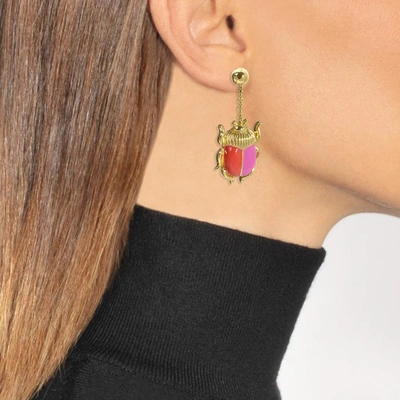 Shop Aurelie Bidermann | Elvira Scarab Earrings In Red And Pink