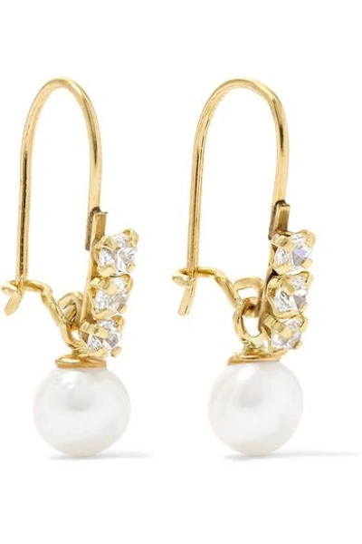 Shop Loren Stewart Lucille 14-karat Gold, Cubic Zirconia And Pearl Earrings