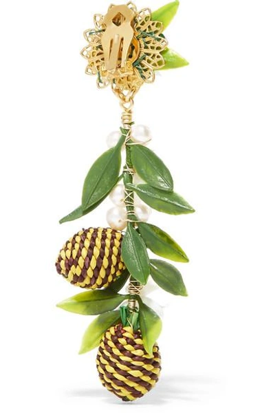 Shop Mercedes Salazar Tropic Pineapple Gold-plated, Resin And Faux Pearl Clip Earrings In Yellow