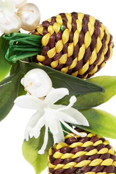 Shop Mercedes Salazar Tropic Pineapple Gold-plated, Resin And Faux Pearl Clip Earrings In Yellow
