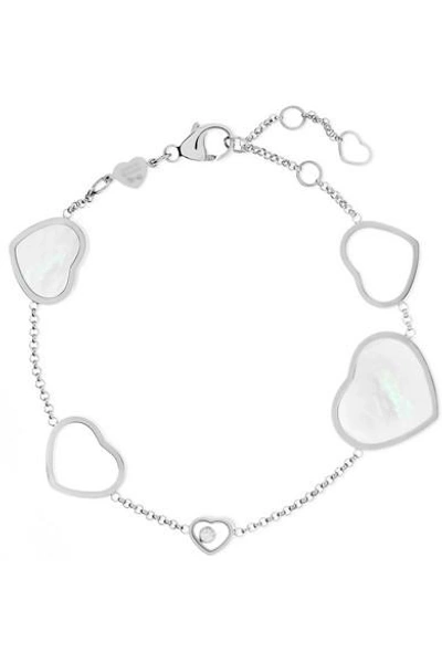 Shop Chopard Happy Hearts 18-karat White Gold, Diamond And Mother-of-pearl Bracelet