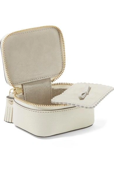 Shop Anya Hindmarch Keepsake Small Embossed Textured-leather Case In Cream