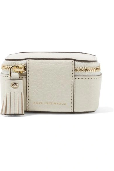 Shop Anya Hindmarch Keepsake Small Embossed Textured-leather Case In Cream