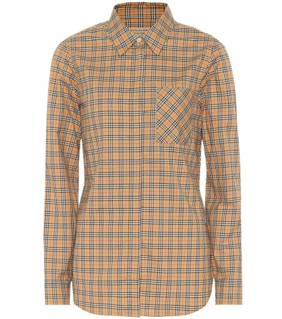 Shop Burberry Check Cotton Shirt In Yellow