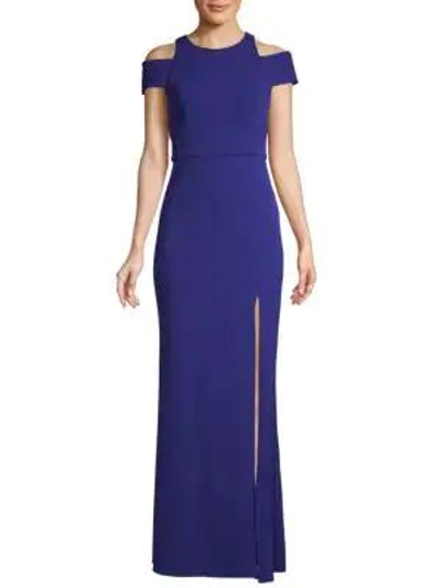 Shop Abs By Allen Schwartz Cut-out Crepe Gown In Midnight Blue