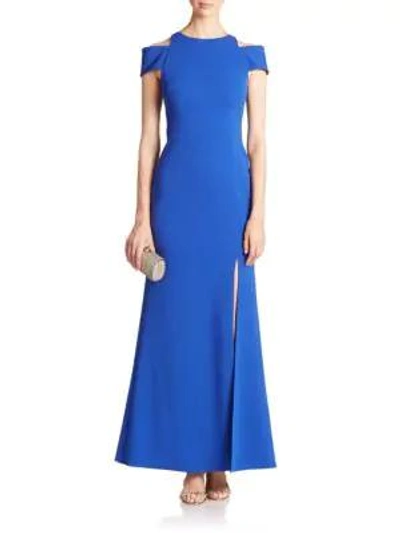 Shop Abs By Allen Schwartz Cut-out Crepe Gown In Midnight Blue