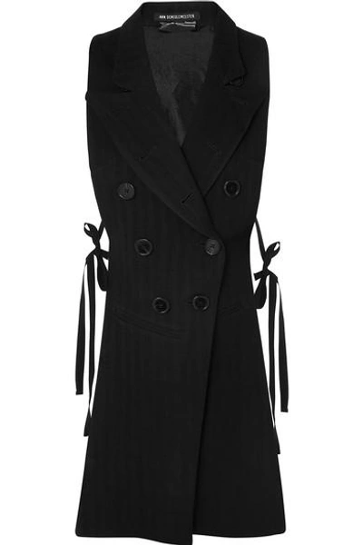 Shop Ann Demeulemeester Open-back Herringbone Wool-blend And Satin-twill Vest In Black