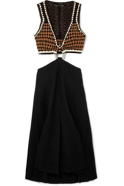 Shop Proenza Schouler Cutout Crochet-knit And Bouclé Midi Dress In Black