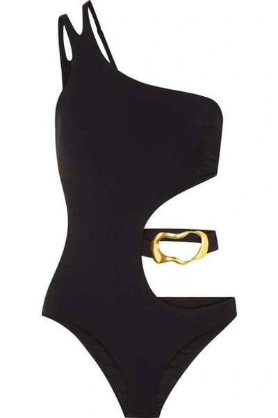 Shop Agent Provocateur Sierah Embellished Cutout Swimsuit In Black