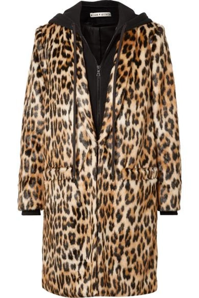 Shop Alice And Olivia Kylie Leopard-print Faux Fur And Cotton-jersey Coat In Leopard Print