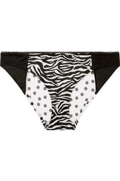 Shop Stella Mccartney Scarlet Snuggling Printed Stretch-tulle Briefs In Black