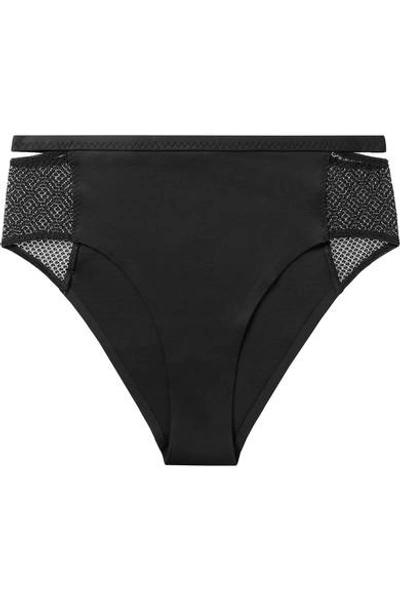 Shop Stella Mccartney Alice Singing Cutout Stretch-jersey And Mesh Briefs In Black