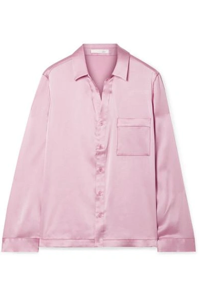 Shop Skin Reina Stretch-silk Satin Pajama Shirt In Baby Pink