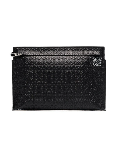 Shop Loewe Black Leather Logo Embossed Pouch