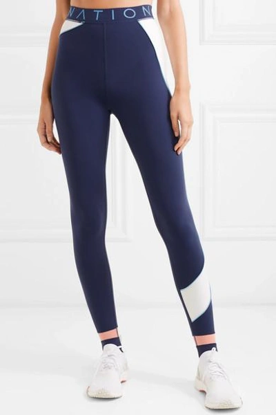 Shop P.e Nation The Speedwork Paneled Stretch Leggings In Navy