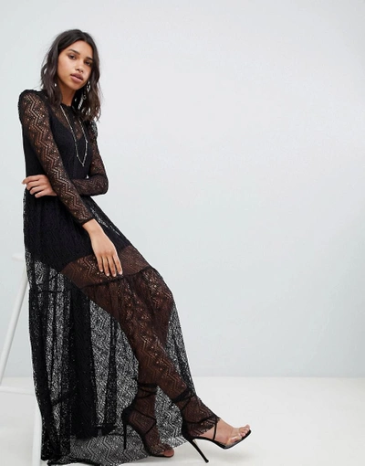 Shop Sabina Musayev Crochet Lace Maxi Gown - Black