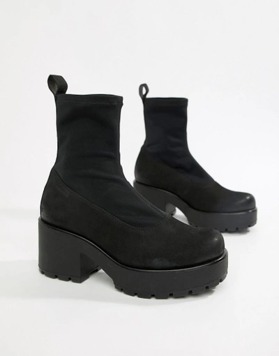 Shop Vagabond Dioon Nubuck Stretch Platform Sock Boots - Black