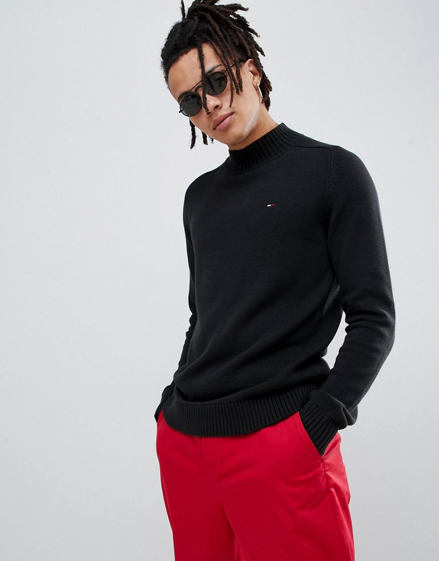 Tommy Jeans Mock Neck Flag Logo Knit Sweater In Black - Black | ModeSens