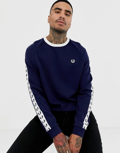 Fred Perry Sports Authentic Taped Crew Neck Sweat In Navy - Navy | ModeSens